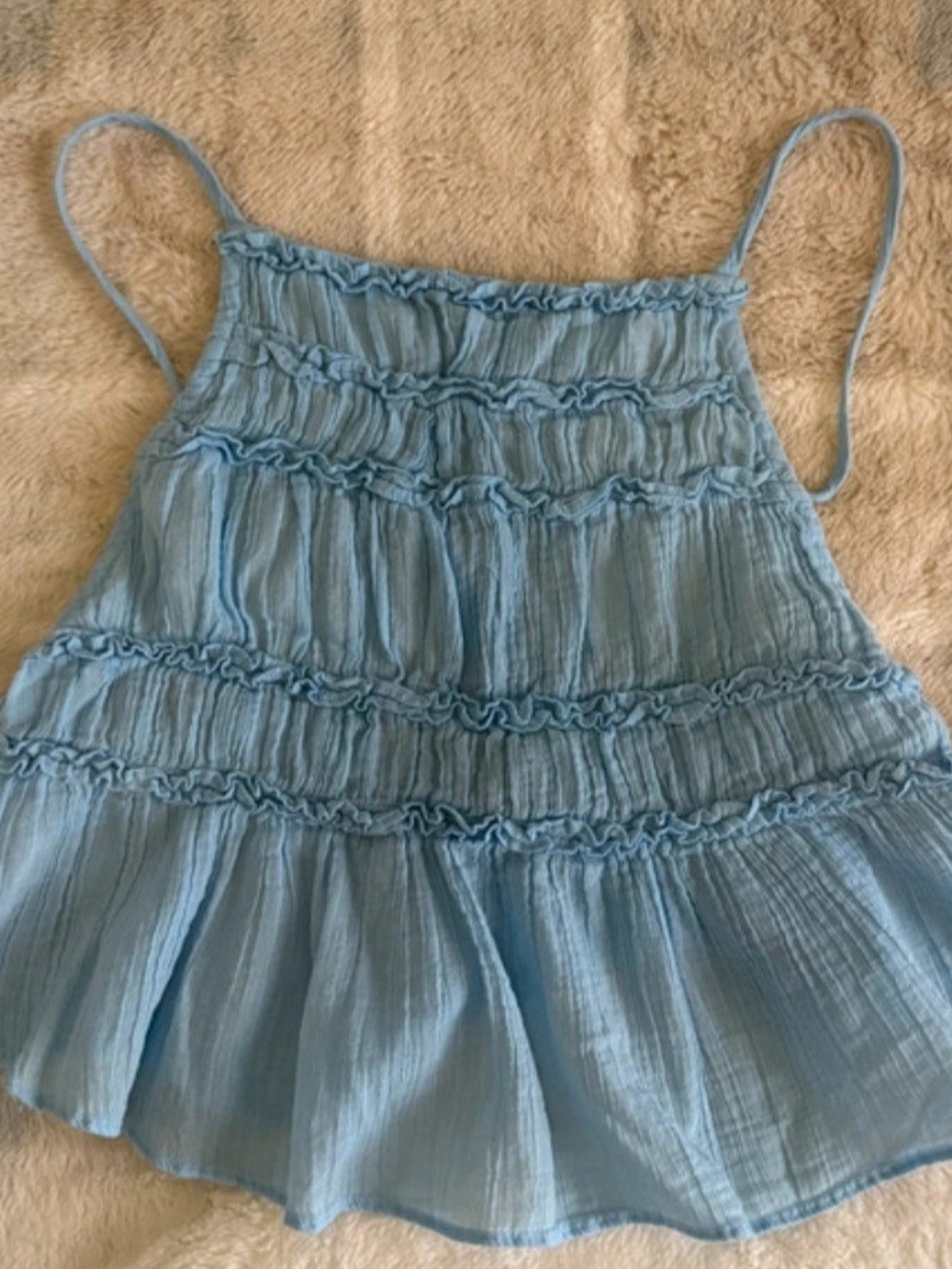 Free People Sky Blue Smocked Ruffle Camisole